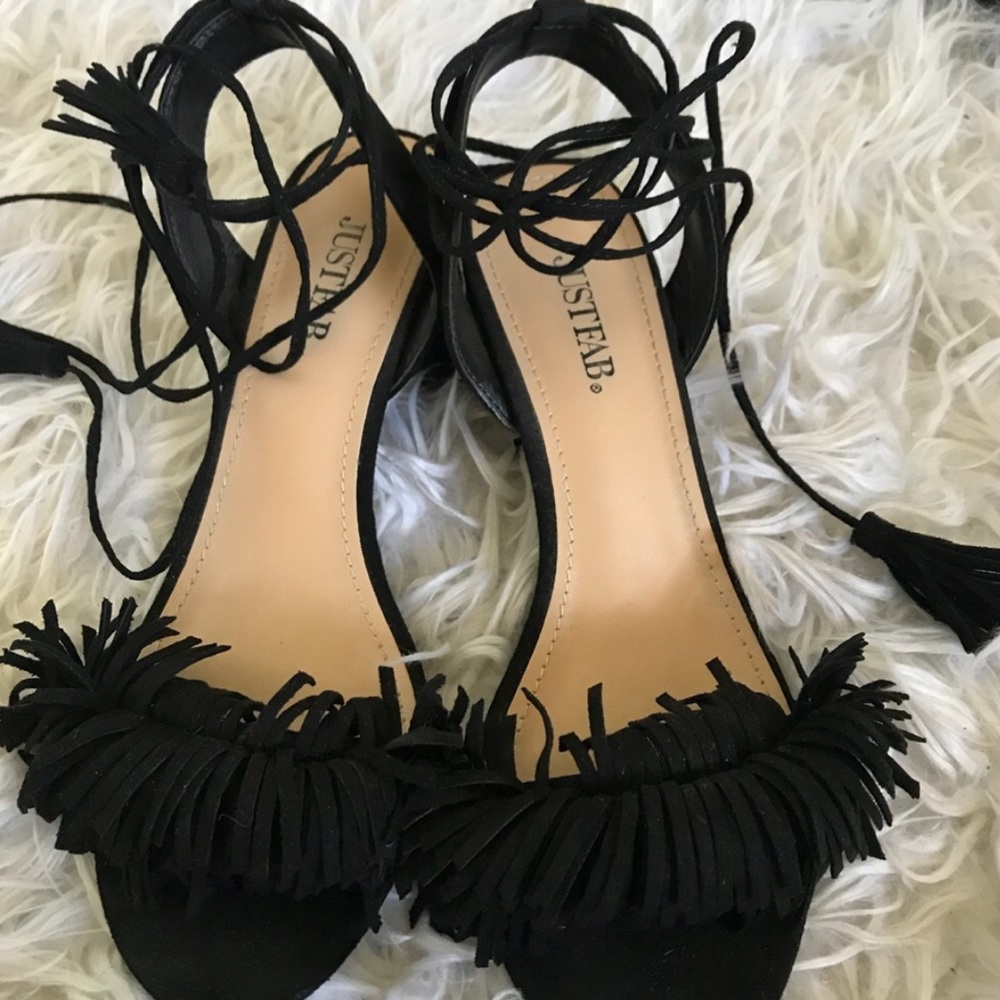 Black Wrap Around Ankle Strap Suede Heels